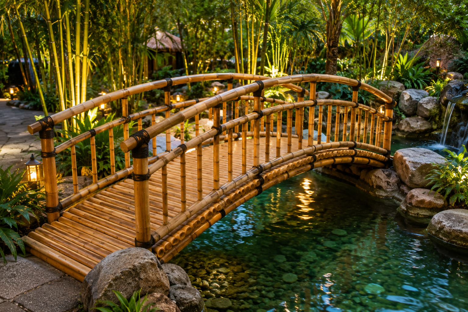Bamboo bridge over a pool