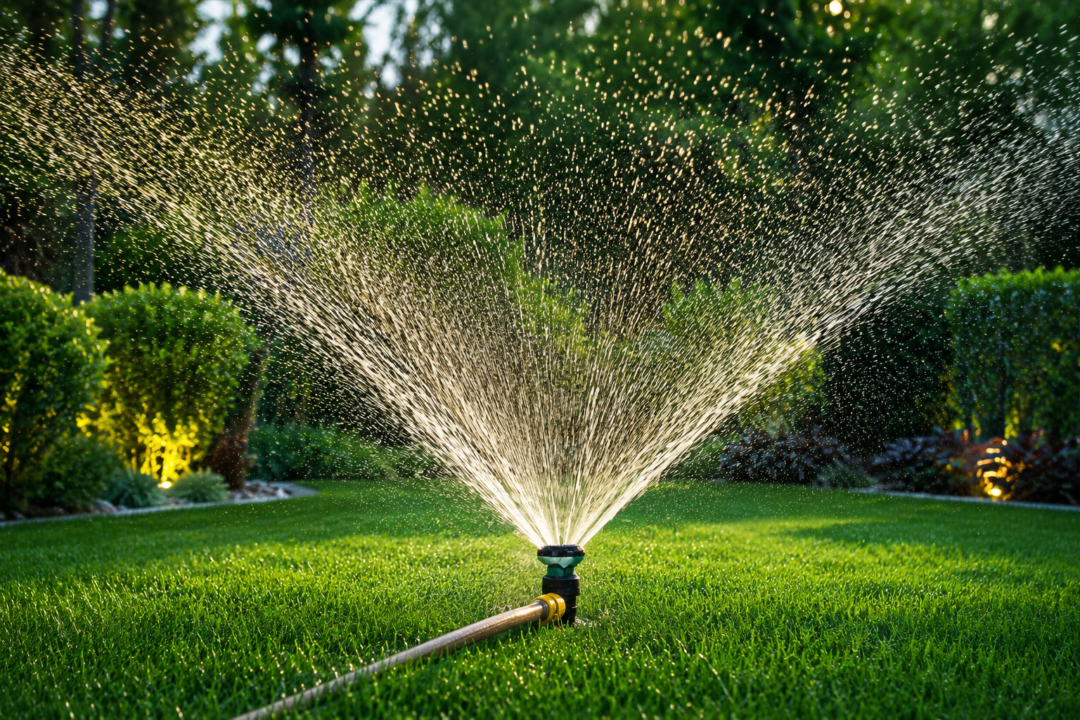 Garden sprinkler irrigation in action