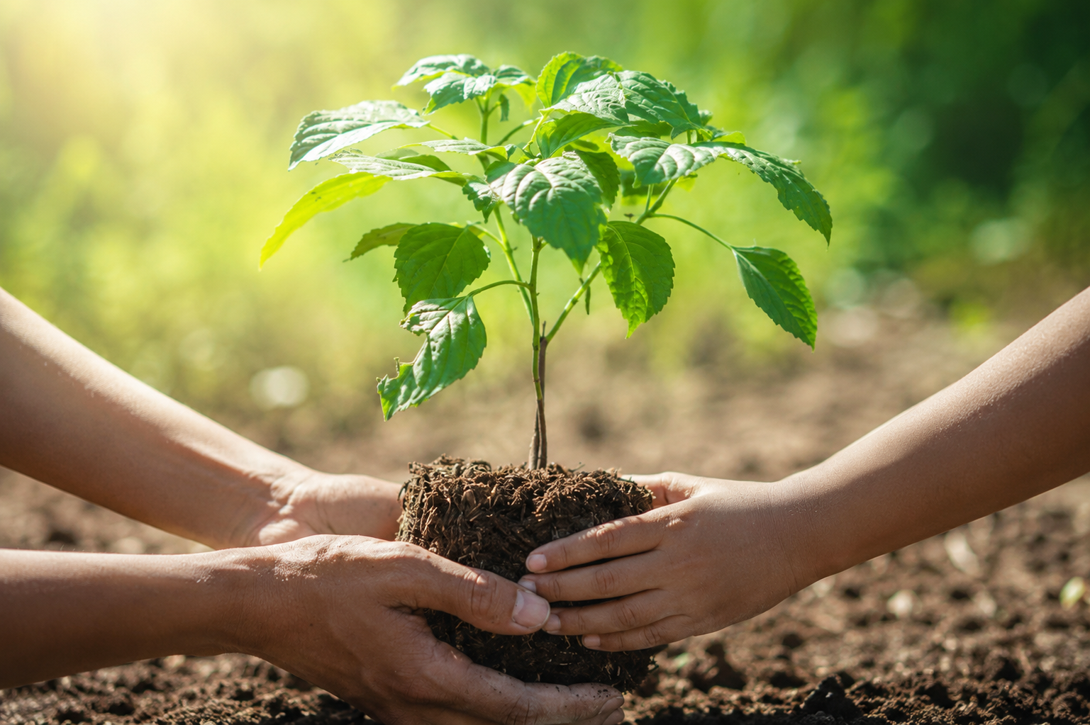 Hands planting a young tree sapling